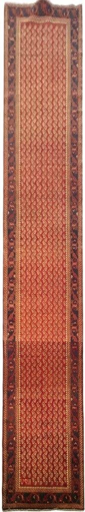 Handcrafted 3'11" x 18'3" Persian Hamadan Runner Rug Red Orange Wool (1 of 7)