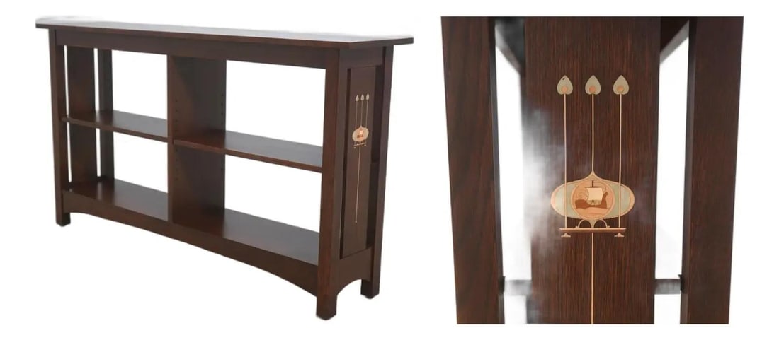 Three Shelf Oak Bookcase with Inlay from Harvey Ellis Collection: Three Shelf Oak Bookcase with Inlay from Harvey Ellis Collection This Stickley Mission Oak Harvey Ellis 3 Tier Bookcase features high-quality construction with an Arts & Crafts design from the Harvey 