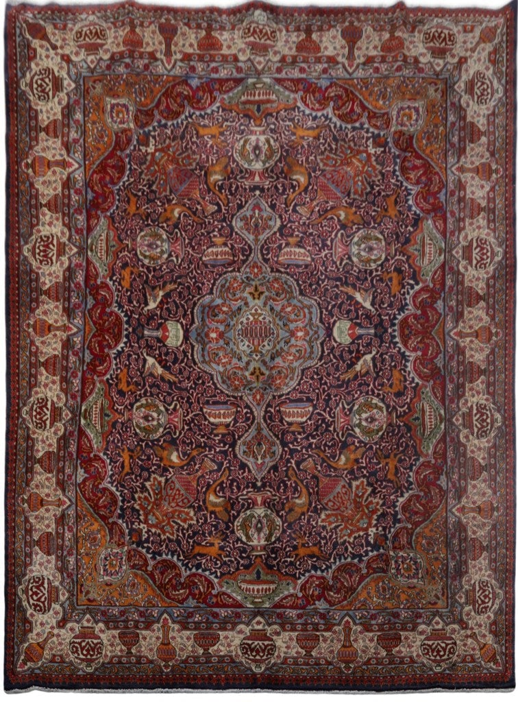 Authentic 9.8 x 12.11 Red Persian Signed Kashmar Rug (1 of 5)