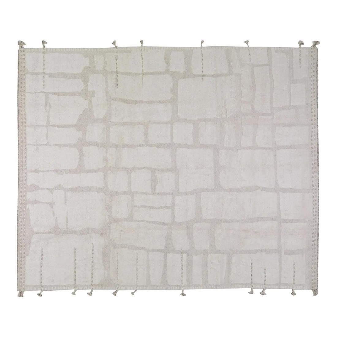 9'4 x 12'7 Wool Area Rug Hand Knotted Moroccan Design: 9'4 x 12'7 Wool Area Rug Hand Knotted Moroccan Design This Moroccan hand-knotted wool rug showcases traditional craftsmanship combined with modern design elements. Crafted with attention to detail, it