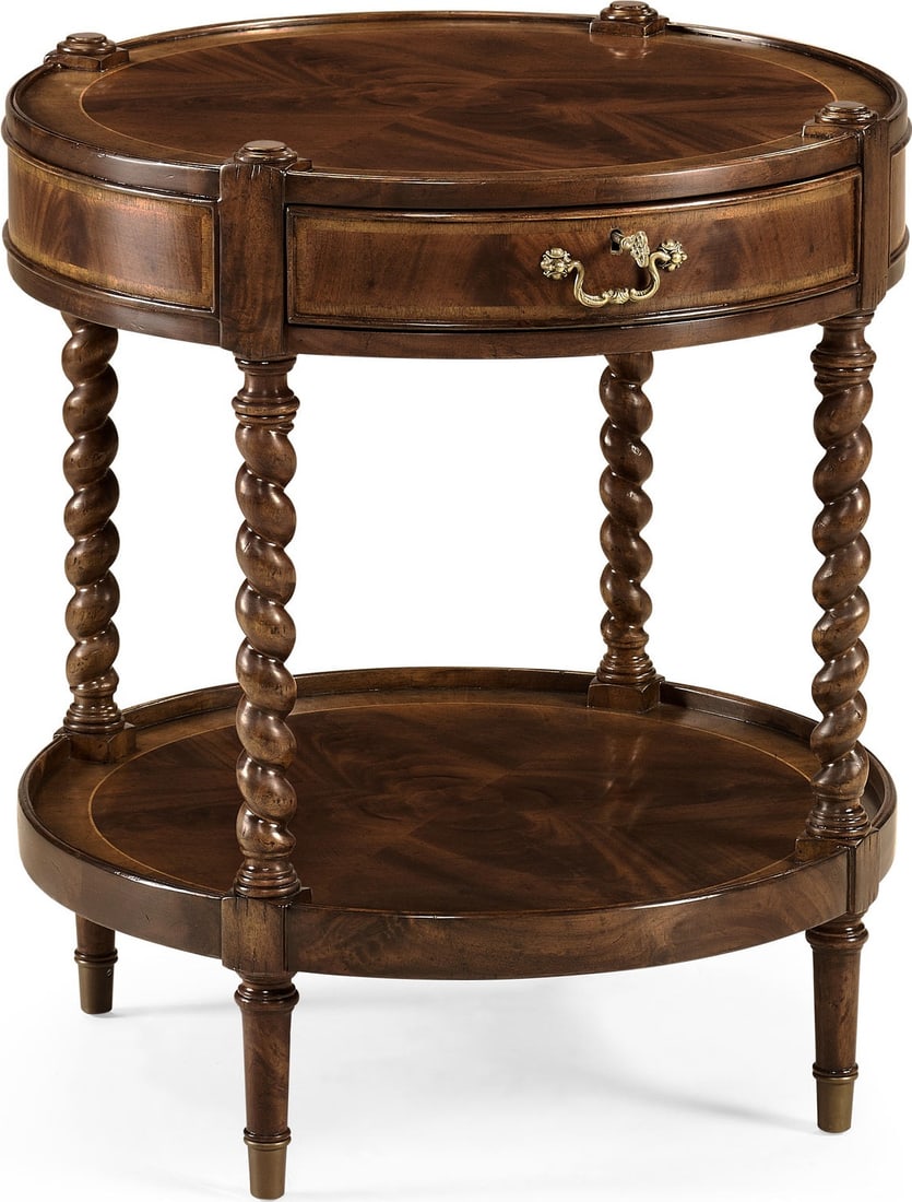 Jonathan Charles Round Table Regency Style Barley Twist Legs Mahogany: Jonathan Charles Round Table Regency Style Barley Twist Legs Mahogany This elegant round table features a charming vintage style with barley twist legs, perfect for adding a touch of sophistication to