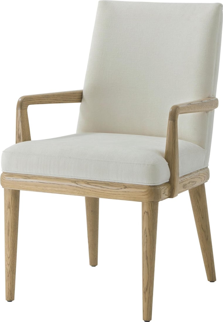 Theodore Alexander Elegant Solid Wood Dining Arm Chair: Theodore Alexander Elegant Solid Wood Dining Arm Chair Introducing the Elegant Blonde Dining Arm Chair by Theodore Alexander, a perfect blend of style and comfort. This chair, crafted from solid wood,