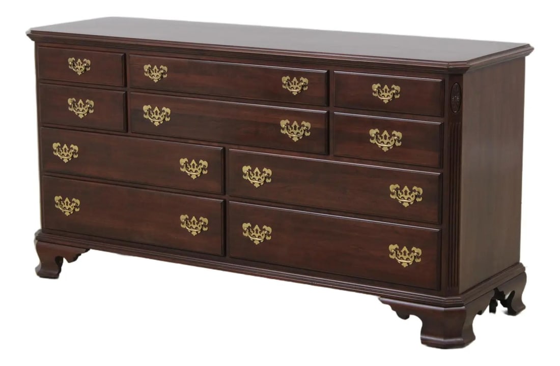 Georgian Court Cherry Wood Ten Drawer Dresser with Brass Hardware (1 of 10)
