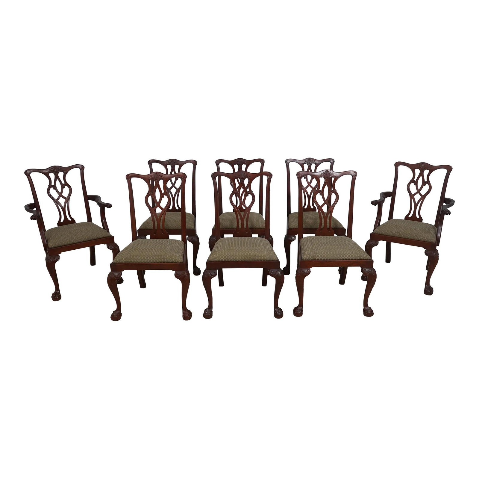 Set of 8 Chippendale Mahogany Dining Chairs Ball and Claw Feet: Set of 8 Chippendale Mahogany Dining Chairs Ball and Claw Feet Enhance your dining experience with this elegant set of 8 Craftique Ball & Claw Mahogany Dining Room Chairs. Crafted from solid mahogany,
