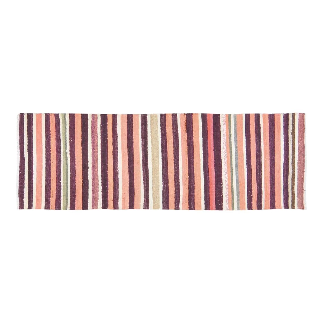 Turkish Tribal Wool Kilim Flatweave Rug 2'5 x 7'4 Peach Tones: Turkish Tribal Wool Kilim Flatweave Rug 2'5 x 7'4 Peach Tones This vintage Turkish tribal flatweave kilim is hand woven from wool and features natural colors with a peach tone. The rug showcases tradi