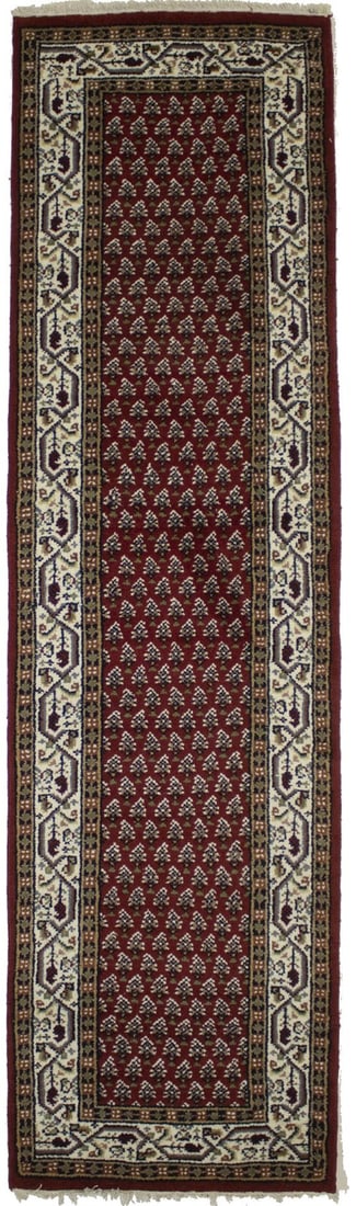 Hand-Knotted Wool Runner Rug Red Floral Design 2'6 x 8'11 Modern Style: Hand-Knotted Wool Runner Rug Red Floral Design 2'6 x 8'11 Modern Style This exquisite hand-knotted wool Oriental runner rug features a vibrant red allover floral design, making it a stunning addition 
