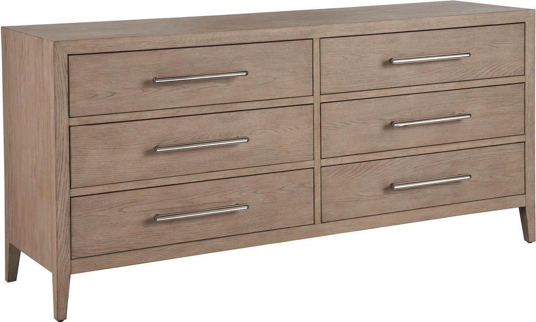 Universal Stylish Gray Oak Drawer Dresser 34H 72W 20D: Universal Stylish Gray Oak Drawer Dresser 34H 72W 20D This Stylish Cove Drawer Dresser in Gray Oak is a modern and functional addition to any bedroom. With a height of 34 inches, a width of 72 inches,
