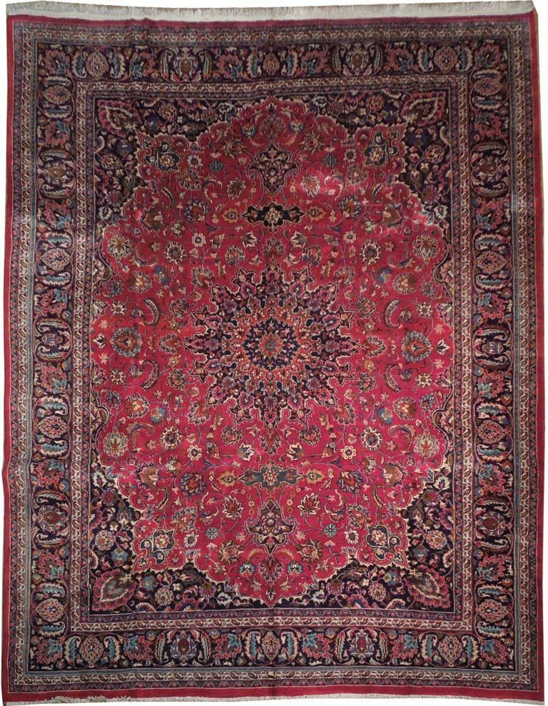 10' x 13' Handmade Persian Mashad Rug Wool Silk Blend: 10' x 13' Handmade Persian Mashad Rug Wool Silk Blend Free continental US Shipping Discover the elegance of this 10' x 13' Persian Mashad Handmade Rug, showcasing a stunning array of both modern and a
