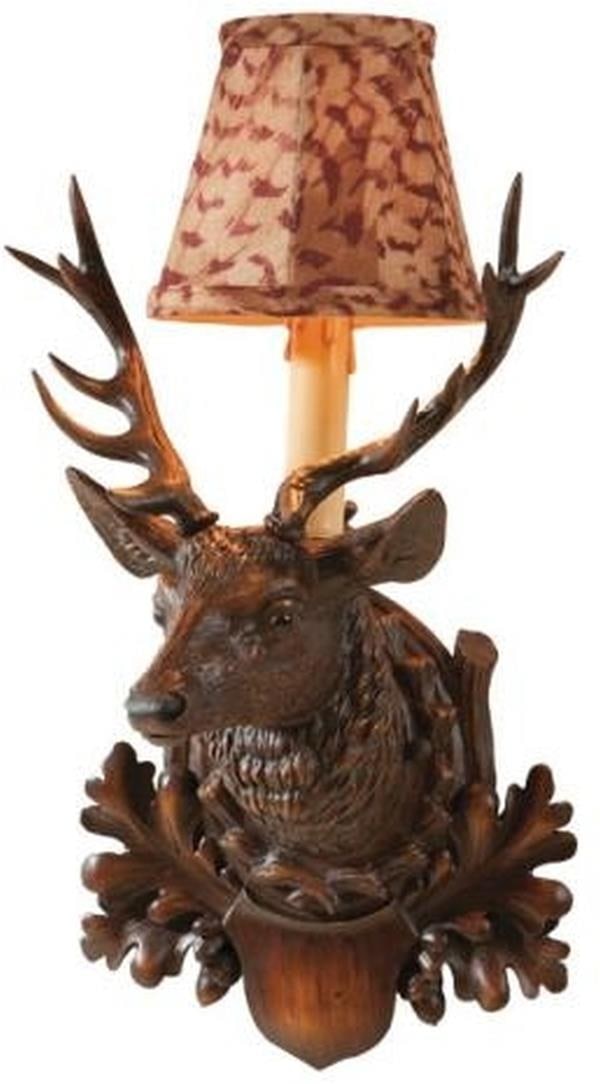 Lodge Style Resin Stag Wall Sconce with Pheasant Feather Shade: Lodge Style Resin Stag Wall Sconce with Pheasant Feather Shade This item is made at time of order. Please allow 42 to 70 days for production. Illuminate your space with this stunning Resin Stag Wall S