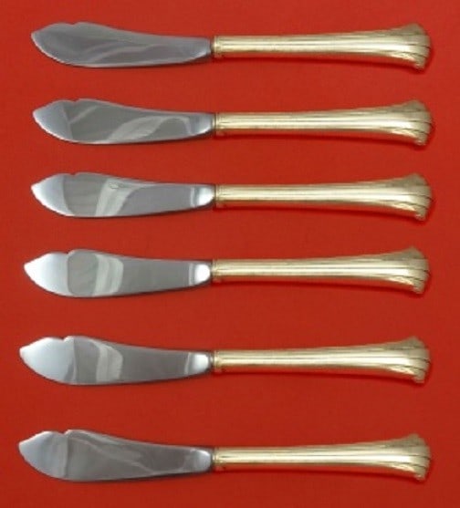 Gorham Newport Scroll 6pc Sterling Silver Trout Knife Set: Gorham Newport Scroll 6pc Sterling Silver Trout Knife Set This exquisite 6-piece trout knife set features the elegant Newport Scroll pattern by Gorham. Each knife boasts a custom-made hollow handle cr
