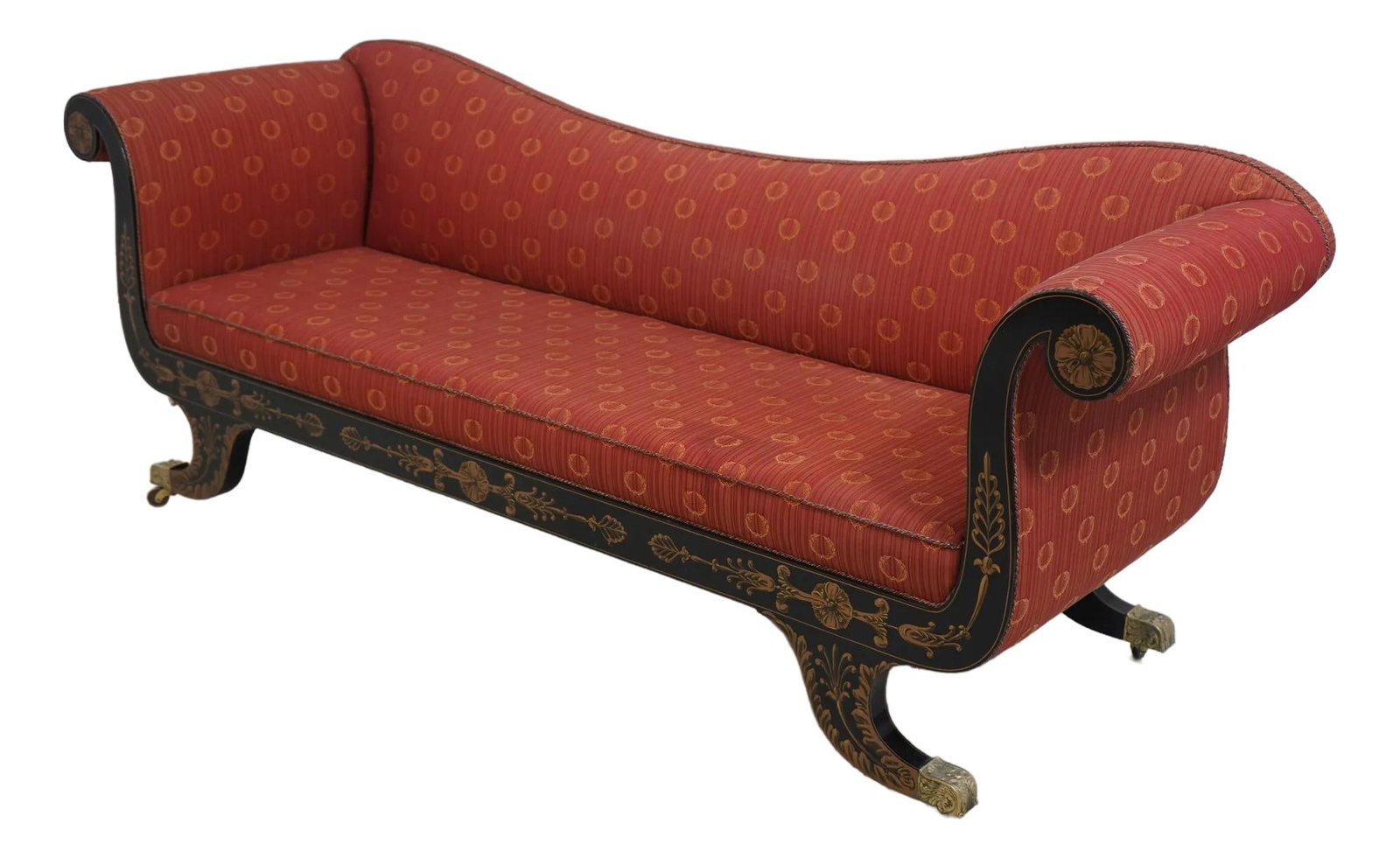 Kindel Baltimore Neoclassical Empire Sofa Black Lacquer Finish Hand Painted Details: Kindel Baltimore Neoclassical Empire Sofa Black Lacquer Finish Hand Painted Details Discover this exquisite Kindel Baltimore Neoclassical Empire Style Sofa, showcasing exceptional craftsmanship and a 