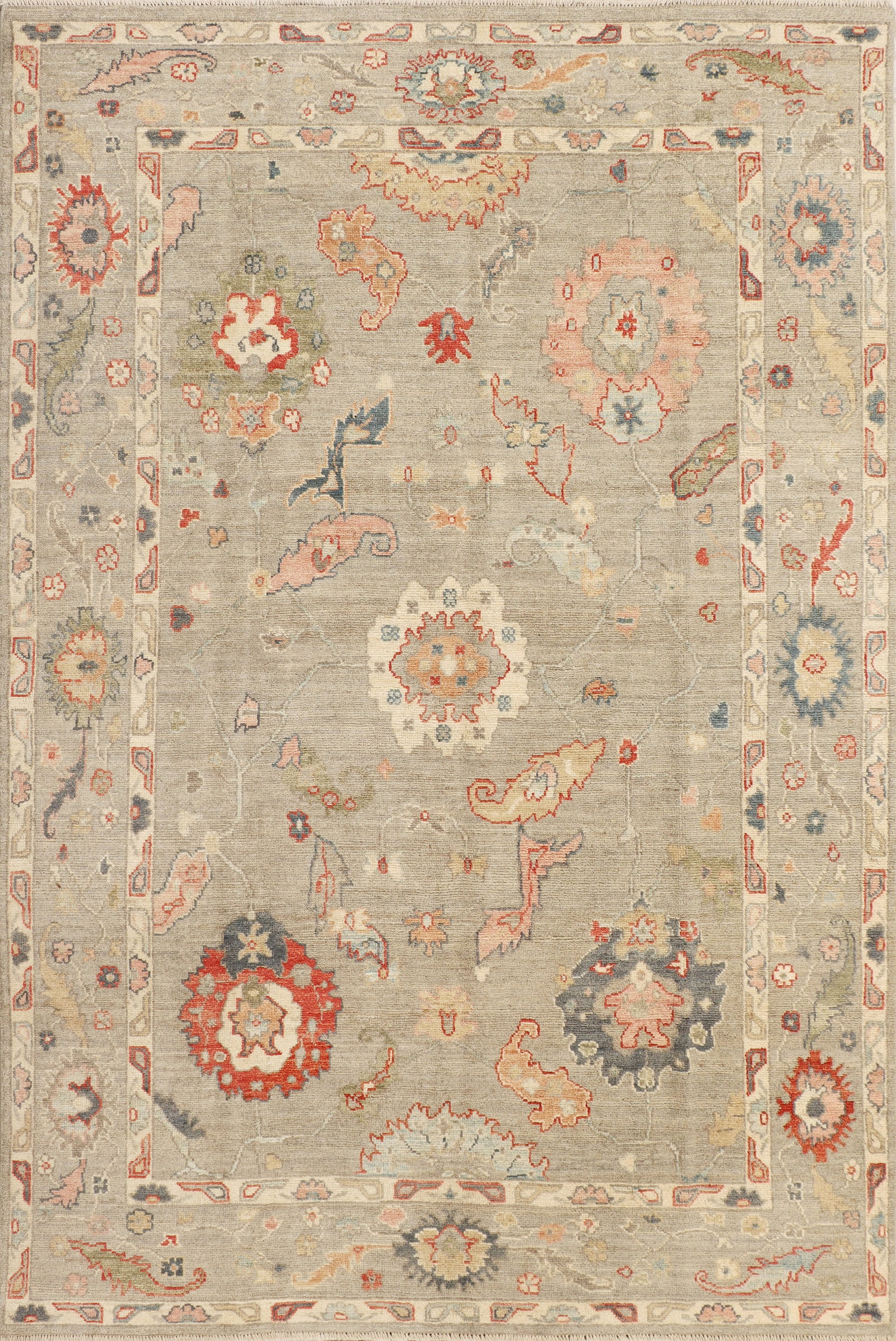 5.11 x 8.10 Oushak Rug Handmade Fine Gazni Wool Pastel Tones: 5.11 x 8.10 Oushak Rug Handmade Fine Gazni Wool Pastel Tones Free continental US Shipping Enhance your space with this exquisite handmade Oushak rug, measuring 5.11 x 8.10 feet. Crafted in Pakistan, t