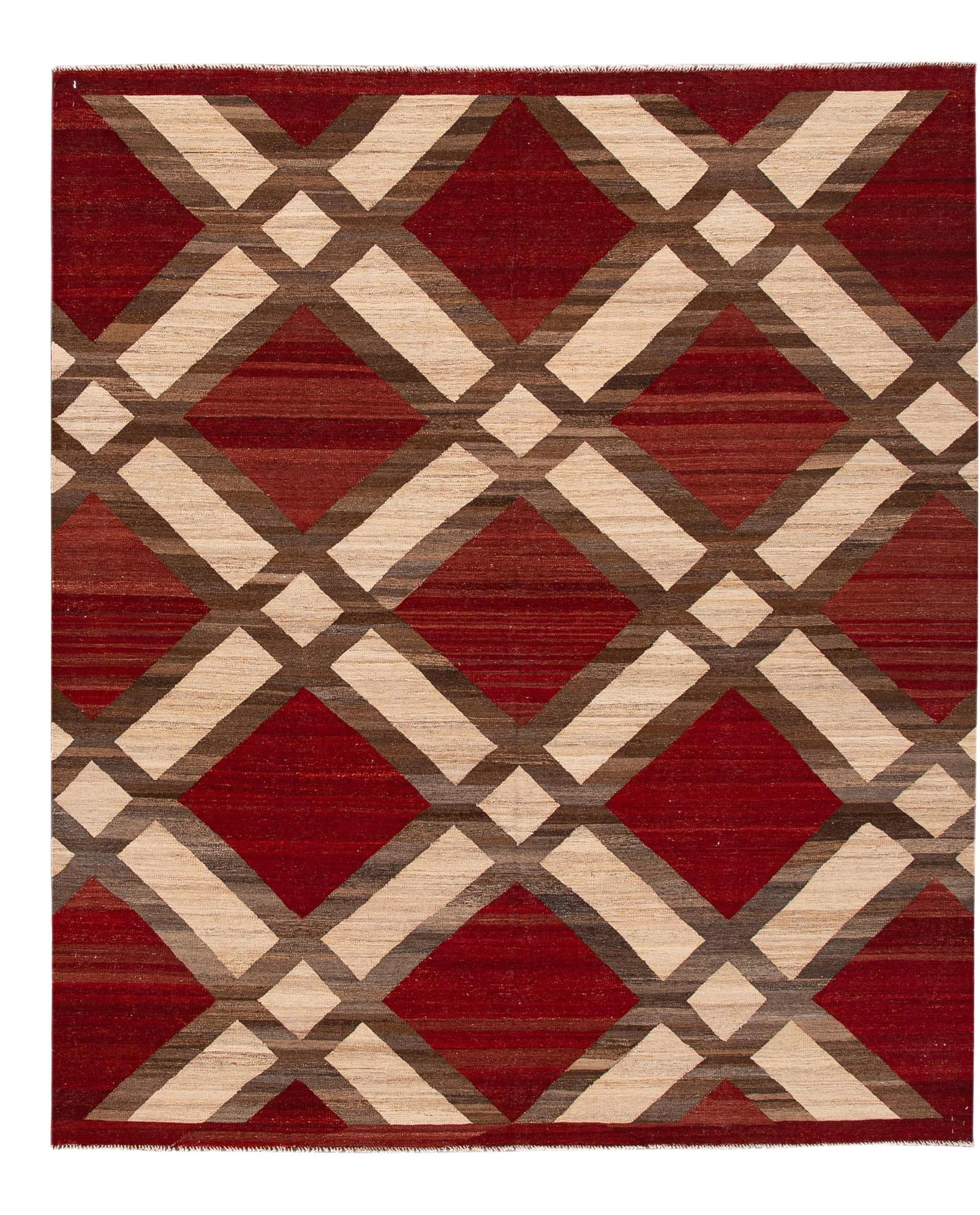 Modern Kilim Wool Rug Red Beige Geometric 8'3 x 9'9 (1 of 10)