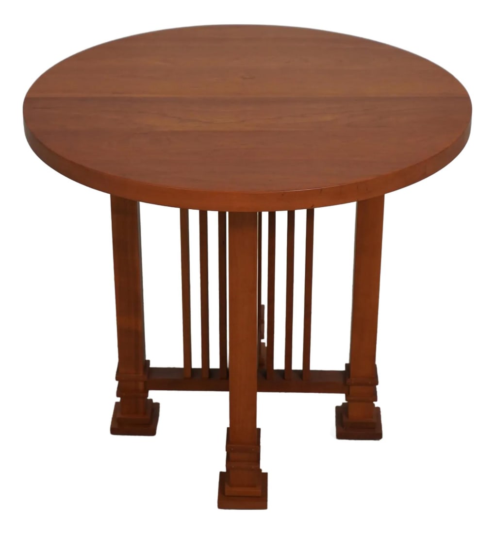 Swartzendruber Prairie Cherry End Table Arts & Crafts Style: Swartzendruber Prairie Cherry End Table Arts & Crafts Style This exquisite Swartzendruber Round Cherry Mission Style End Table showcases the timeless craftsmanship of the Arts & Crafts movement, remin