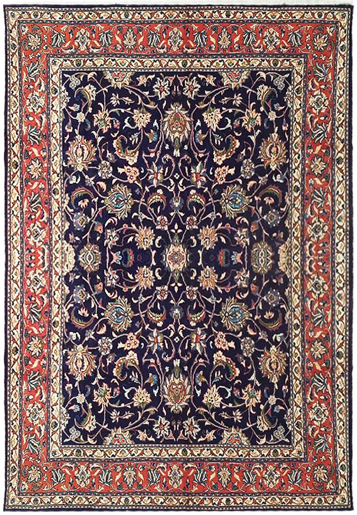 Handcrafted 7' x 9' Navy Blue Persian Sarouk Rug: Handcrafted 7' x 9' Navy Blue Persian Sarouk Rug Free continental US Shipping Introducing the 7' x 9' Navy Blue Fine Persian Sarouk Rug, a stunning embodiment of elegance and craftsmanship. Handcrafte