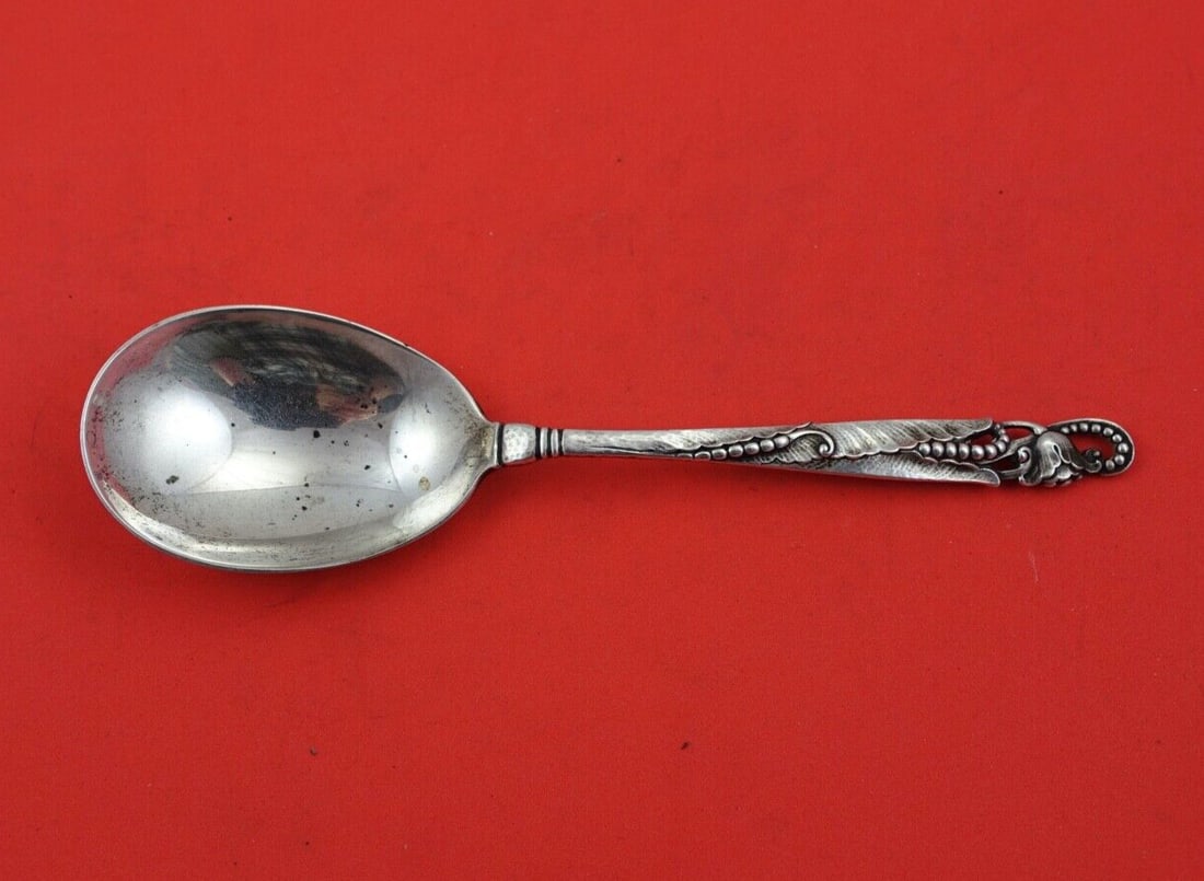 Carl Poul Petersen Blossom Sterling Silver Preserve Spoon 8 Inch (1 of 2)