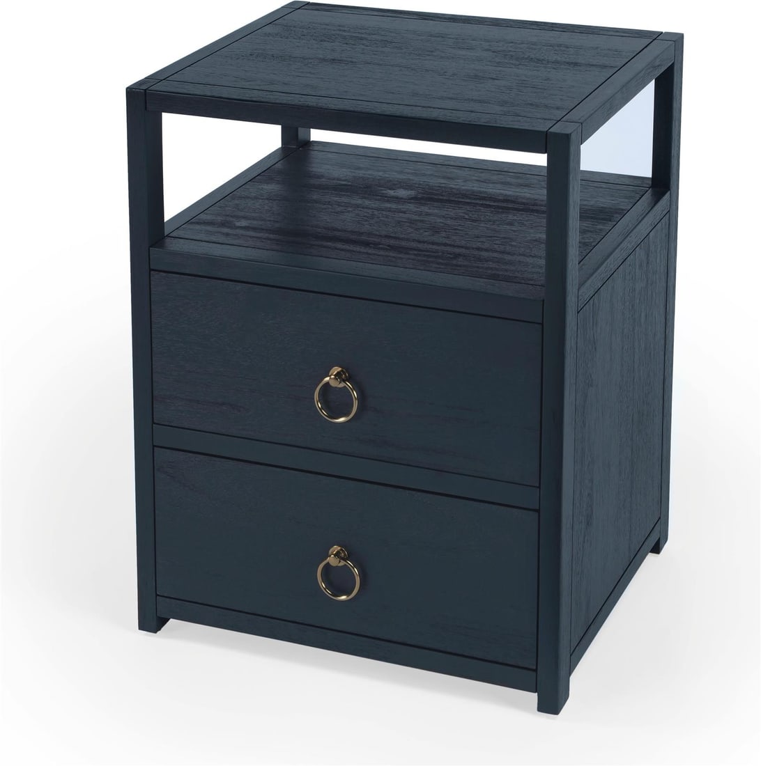 Butler Lark Blue Nightstand Acacia Transitional Style 26.5H 21W 17.25D: Butler Lark Blue Nightstand Acacia Transitional Style 26.5H 21W 17.25D Elevate your bedroom decor with the sophisticated Butler Lark Blue Nightstand. This stylish piece combines functionality with a t