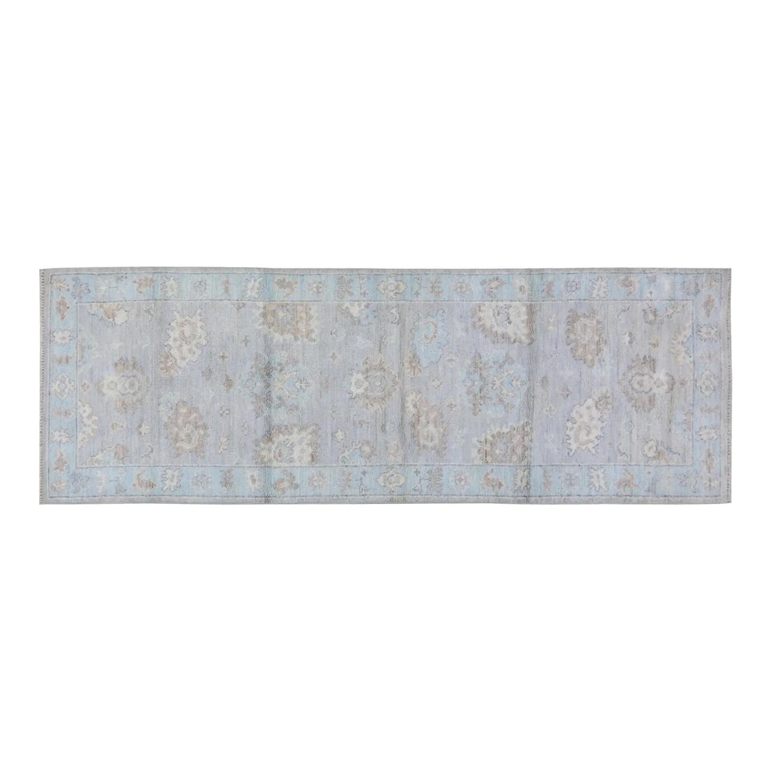 Hand-Knotted Wool Runner with Modern Oushak Design 3'1 x 9' (1 of 4)