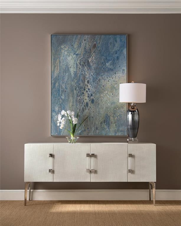 John-Richard Martino French Style Four-Door Sideboard in Acrylic Linen: John-Richard Martino French Style Four-Door Sideboard in Acrylic Linen Introducing the Sophisticated Four-Door Linen Sideboard, a stylish addition to your home decor. This elegant piece features a Fre