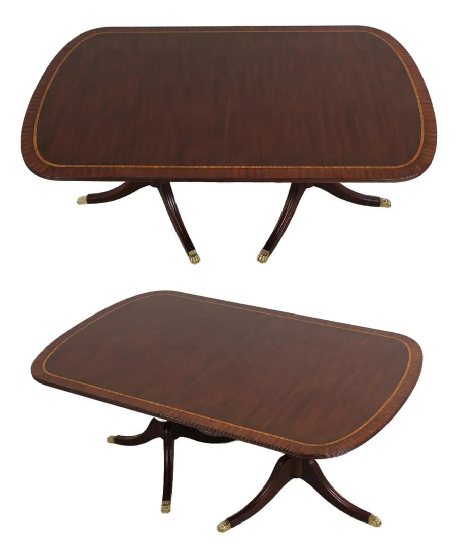 Mahogany Dining Table Model 2207 with Duncan Phyfe Pedestals and Brass Paw Feet (1 of 10)