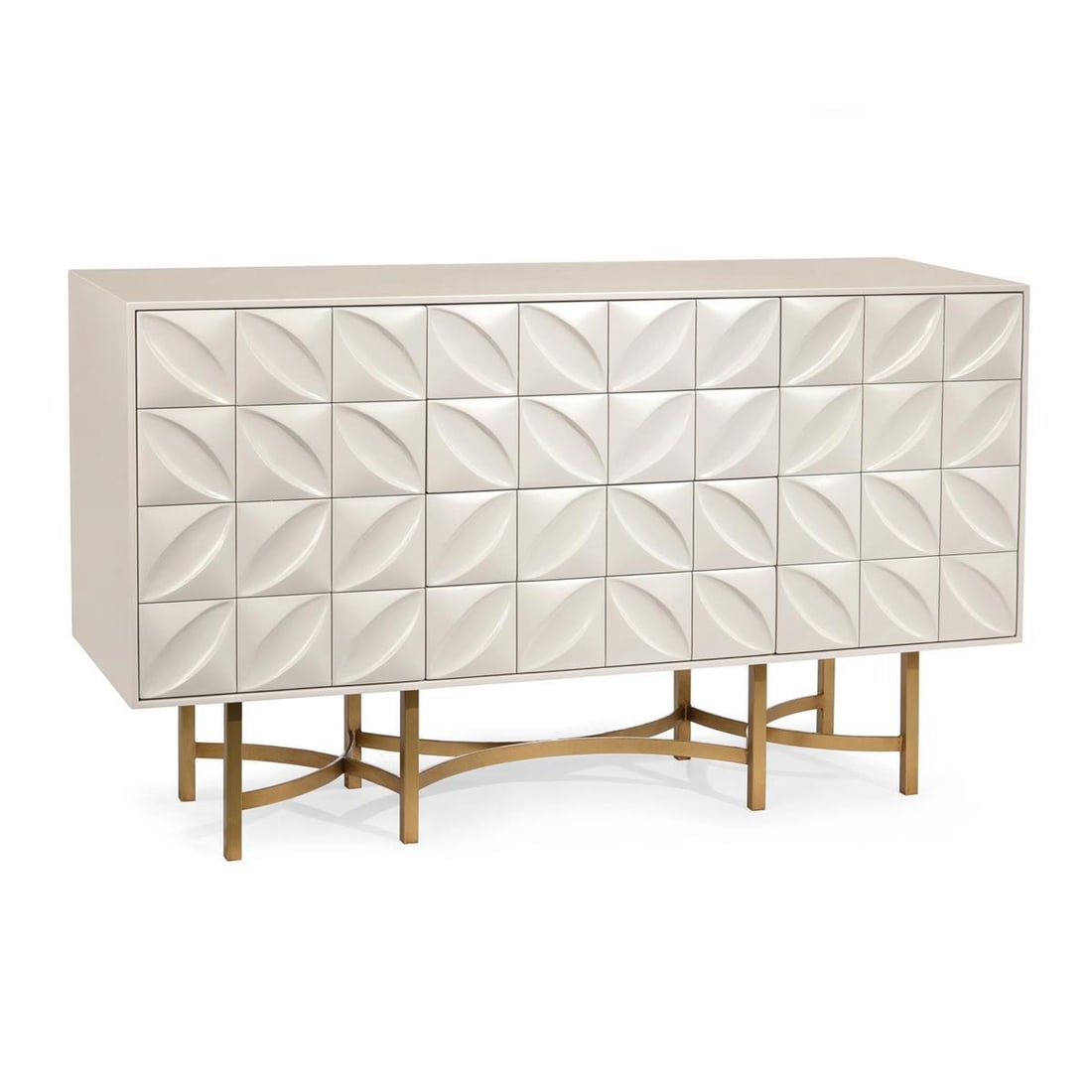 John-Richard Blue Ghost White Hand-Carved Credenza with Drawers: John-Richard Blue Ghost White Hand-Carved Credenza with Drawers Add a touch of contemporary elegance to your space with this Stylish Ghost White Petal Credenza. This beautifully crafted piece features
