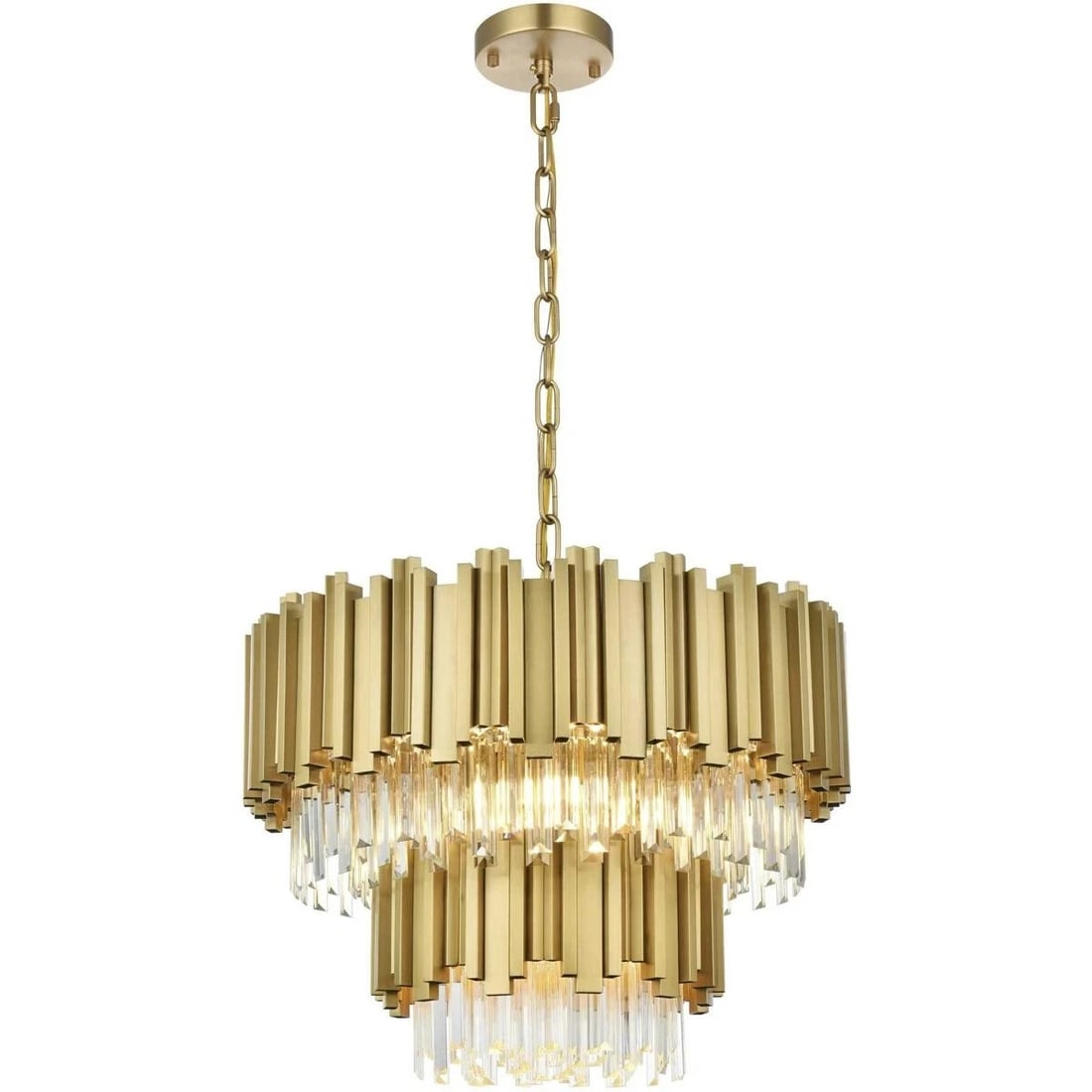 Willow 24 Inch Satin Gold and Crystal Modern Chandelier with 8 Lights: Willow 24 Inch Satin Gold and Crystal Modern Chandelier with 8 Lights This elegant chandelier features a satin gold frame adorned with clear royal-cut crystals, offering a modern and sophisticated lig