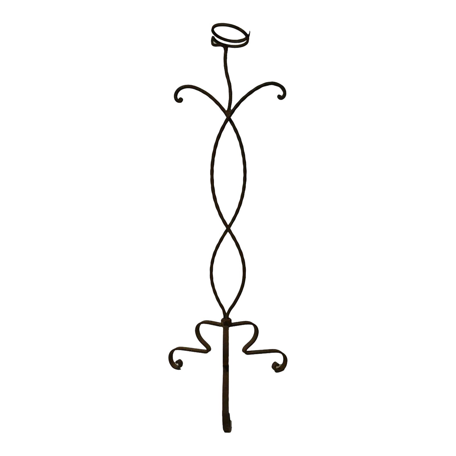 Unique Wrought Iron Salterini Plant Stand 39" Tall Black Finish: Unique Wrought Iron Salterini Plant Stand 39" Tall Black Finish Presenting a distinctive, hand-wrought Salterini Plant Stand, showcasing a unique design and a charming old rust patina finish. This eye