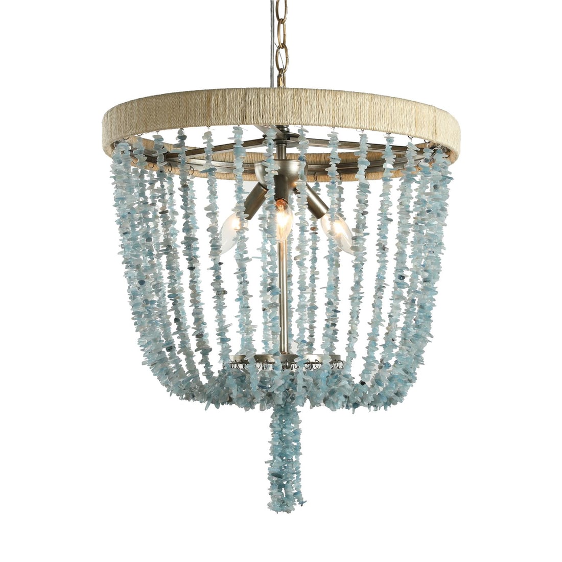 Terracotta Sea Breeze Blue Gemstone Basket Chandelier 26 to 141 Inch Adjustable Height: Terracotta Sea Breeze Blue Gemstone Basket Chandelier 26 to 141 Inch Adjustable Height Illuminate your space with the stunning Sea Breeze Gemstone Basket Chandelier. This beautiful lighting fixture fe