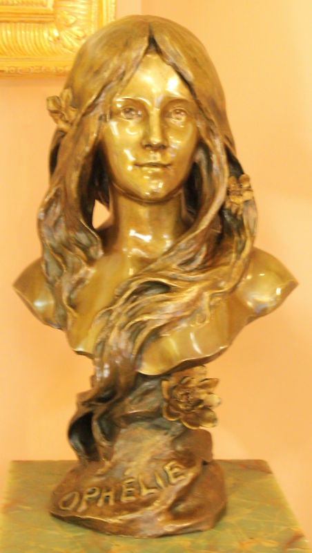 19th Century French Art Nouveau Bronze Statue Ophelia by Henri Godet: 19th Century French Art Nouveau Bronze Statue Ophelia by Henri Godet This exquisite 19th century French Art Nouveau bronze statue of Ophelia is crafted by renowned artist Henri Godet (1863-1937). The 