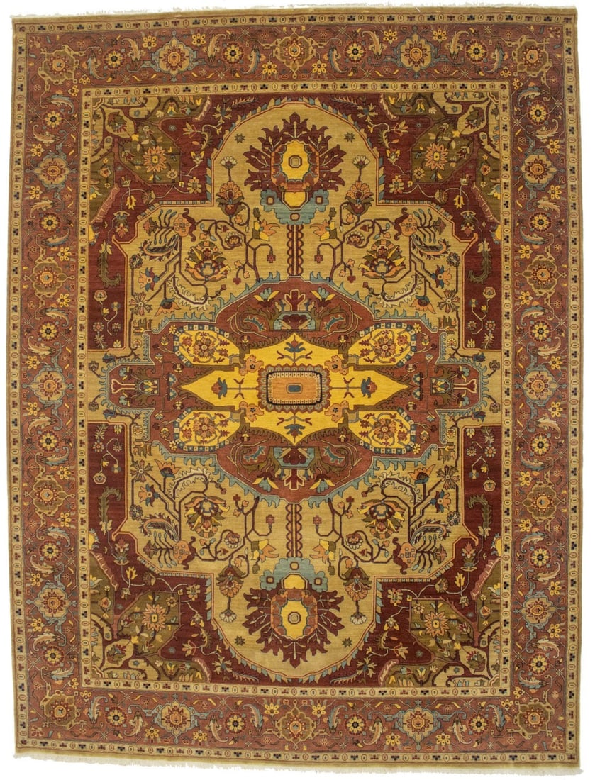 Hand-Knotted Wool Heriz Serapi Area Rug 9x12 Floral Oriental Design (1 of 16)