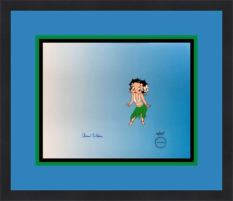 Betty Boop Limited Edition Hand Painted Cel Signed by Shamus Culhane Framed: Betty Boop Limited Edition Hand Painted Cel Signed by Shamus Culhane Framed This beautifully framed limited edition animation cel features the iconic character Betty Boop, produced in 1930 by King Fea
