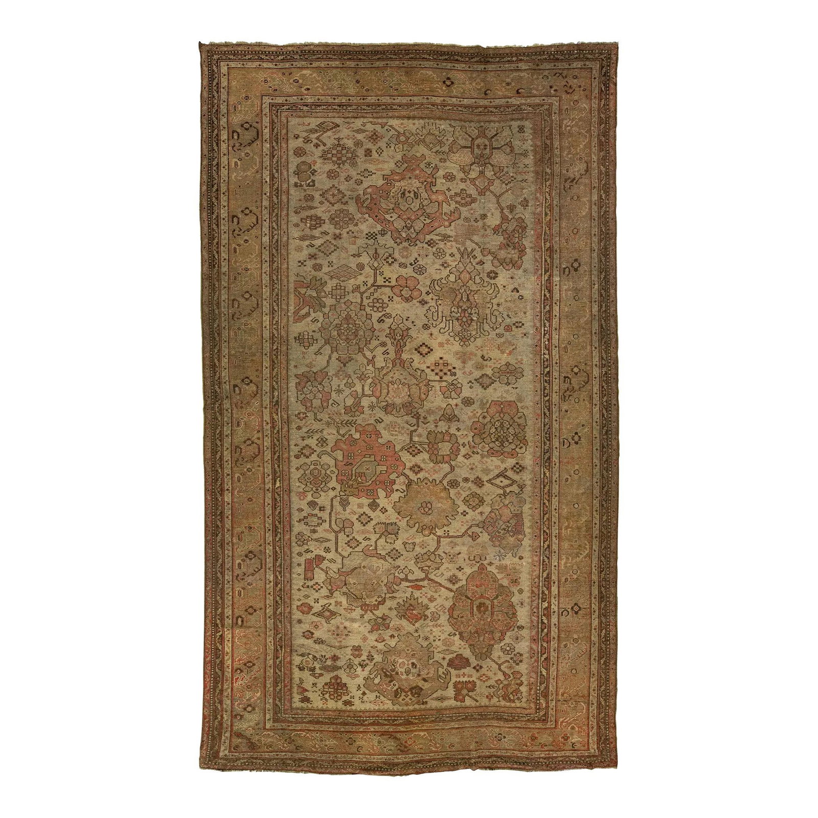Antique 19th Century Brown Turkish Oushak Wool Rug 9'6 x 16'8 Floral Motif (1 of 9)