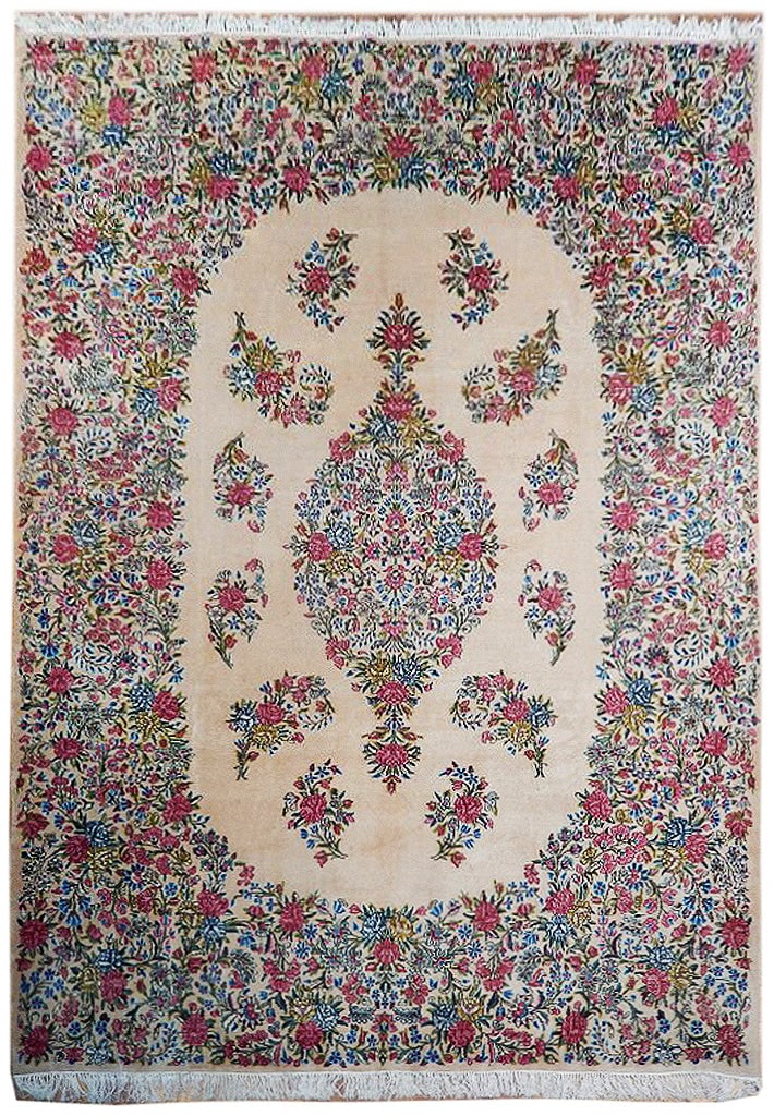 Handcrafted 8 x 11.8 Persian Kerman Area Rug Beige Floral Design (1 of 7)