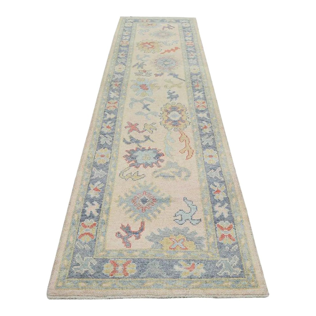 Hand-Knotted Wool Oushak Runner Rug Almond 3'x12'7" (1 of 4)