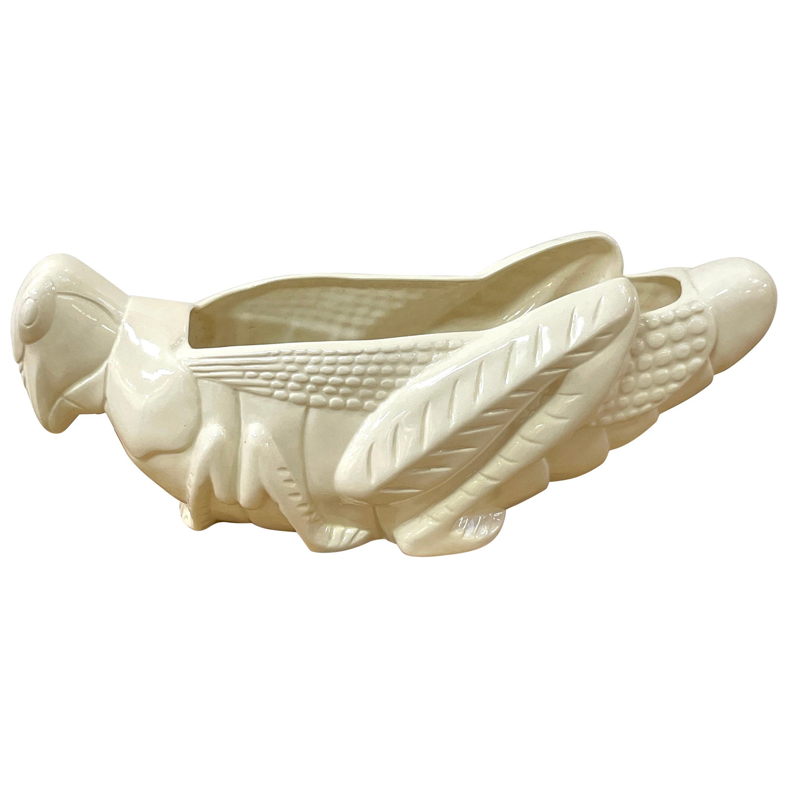 1970s Blanc de Chine Grasshopper Planter Arnal Copyright 1977: 1970s Blanc de Chine Grasshopper Planter Arnal Copyright 1977 Enhance your decor with this charming 1970s Blanc de Chine Figural Grasshopper Jardiniere/Planter, a delightful piece of porcelain artistr