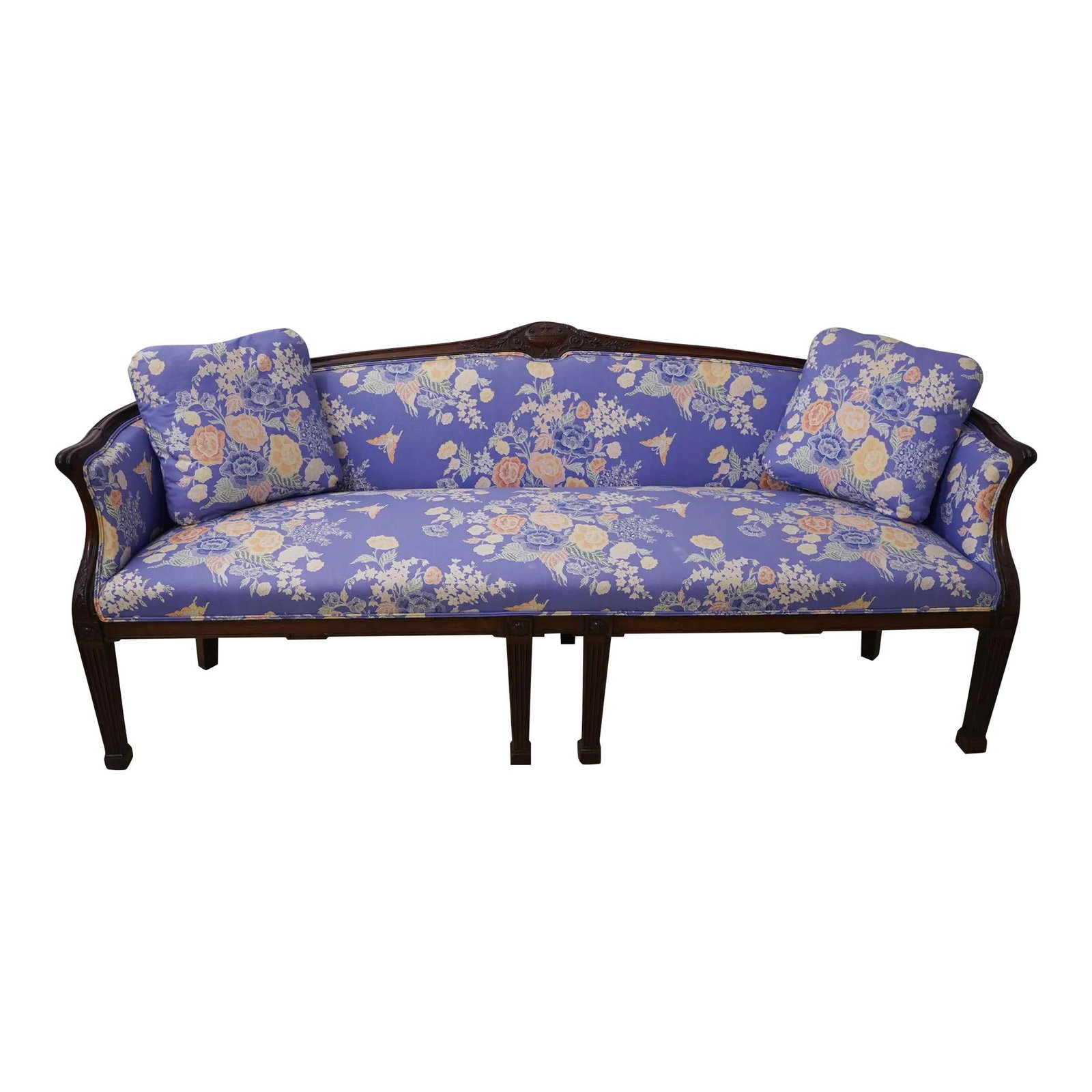 19th Century English Adam Style Mahogany Sofa Hand Carved: 19th Century English Adam Style Mahogany Sofa Hand Carved This exquisite Early 19th Century English Adam Style Mahogany Sofa showcases the elegance of the period with its hand-carved details and firm 