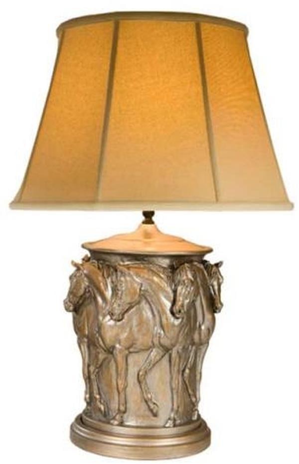 Hand-Cast Equestrian Lamp with Prancing Horses in Beige: Hand-Cast Equestrian Lamp with Prancing Horses in Beige This item is made at time of order. Please allow 42 to 70 days for production. Illuminate your space with this exquisite equestrian lamp, showca
