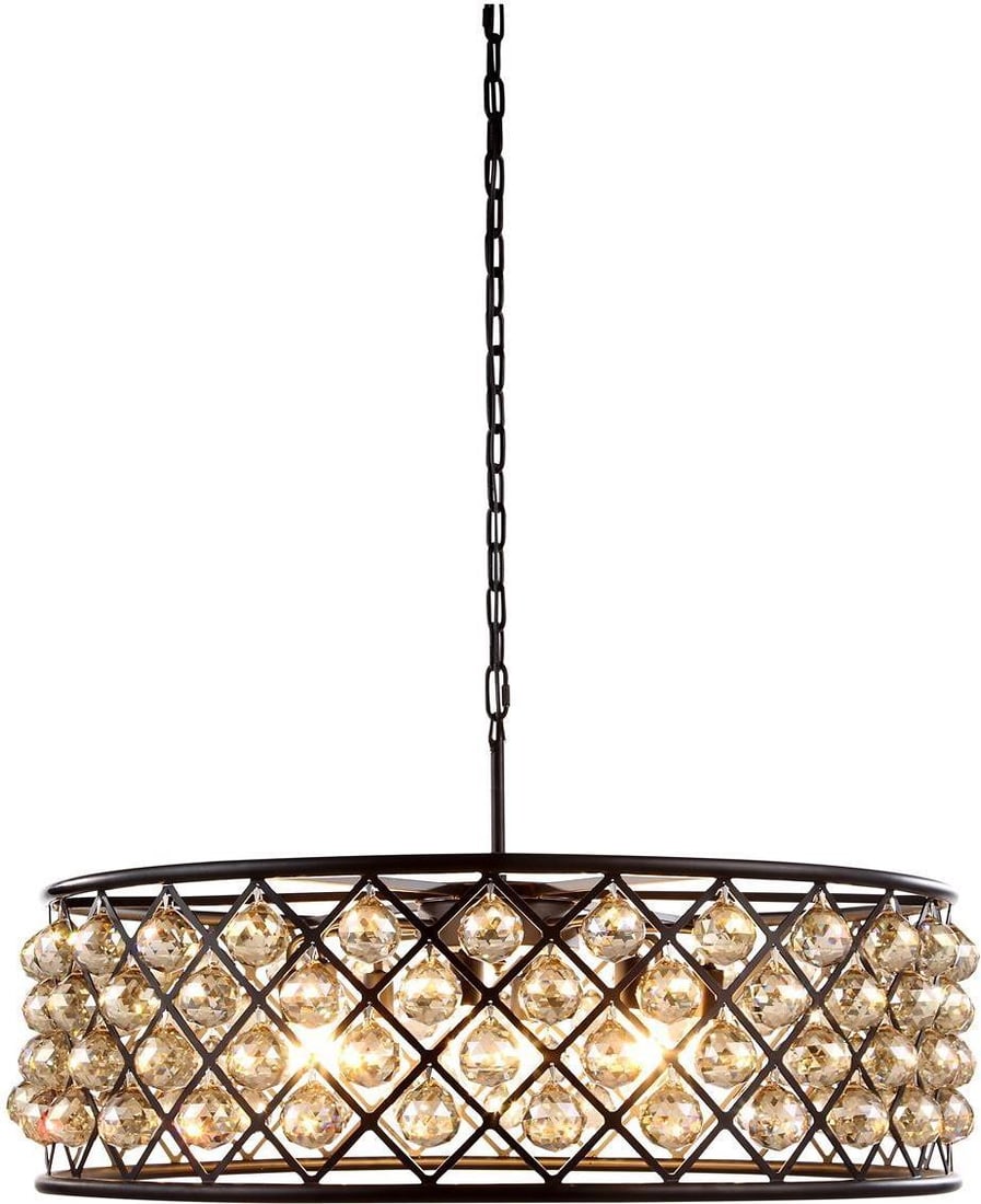 Elegant Madison Crystal Chandelier Hand-Polished Golden Teak Finish 8 Bulb Pendant Light: Elegant Madison Crystal Chandelier Hand-Polished Golden Teak Finish 8 Bulb Pendant Light Illuminate your space with the Elegant Madison Crystal Chandelier, a stunning pendant light that combines sophi