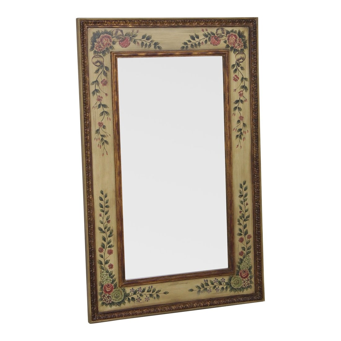 Beveled Glass Wall Mirror with Gold Floral Hand Painted Venetian Style Frame (1 of 10)