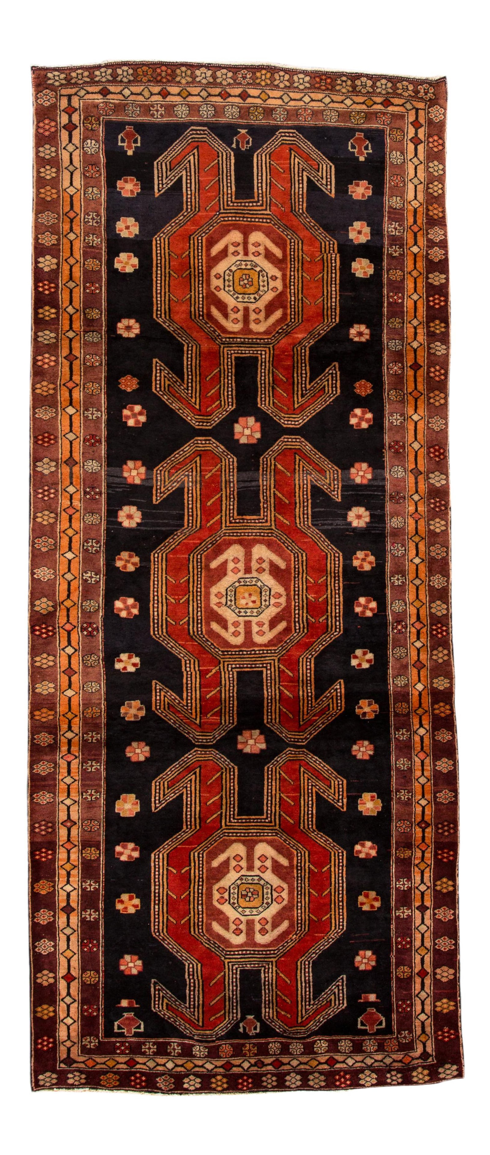 Vintage Persian Heriz Rug 4'4" x 10'4" Wool Geometric Design (1 of 6)