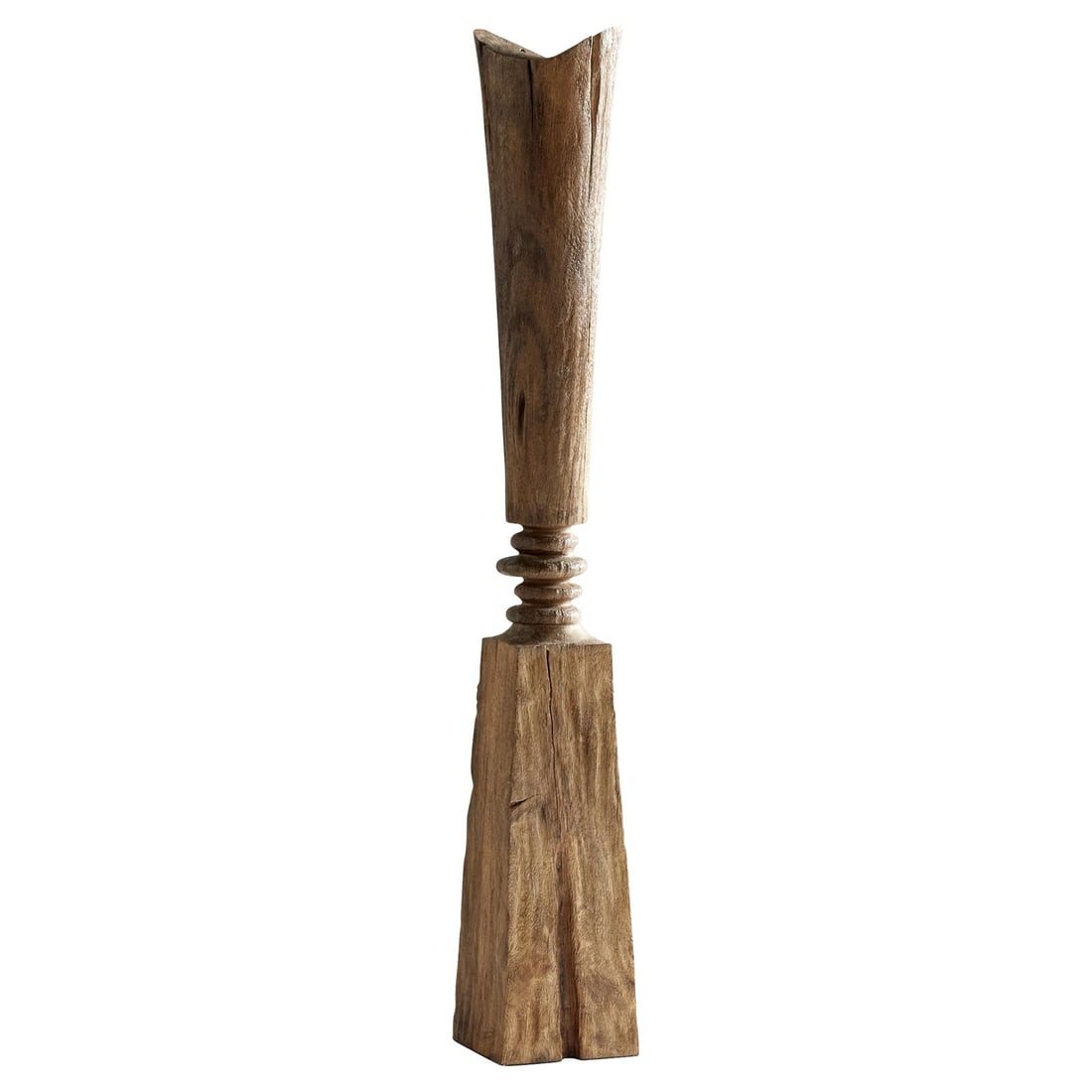 Cyan 54 Inch Pecan Carved Balance Sculpture Wood Art: Cyan 54 Inch Pecan Carved Balance Sculpture Wood Art This stunning 54" sculpture showcases intricate pecan wood carvings that embody the theme of balance. With a rectangular base, this piece stands at