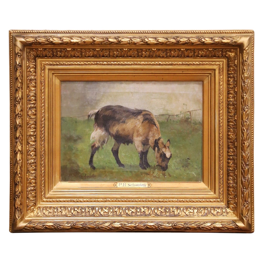 Belgian Pastoral Goat Oil Painting Signed by Paul H Schouten in Giltwood Frame (1 of 9)