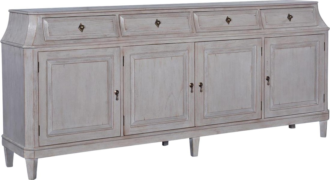 Rosalind French Style Sideboard Solid Mango Pewter Finish: Rosalind French Style Sideboard Solid Mango Pewter Finish Introducing the Rosalind Sideboard, a stunning piece crafted from solid mango wood and featuring a sophisticated pewter finish. This sideboard