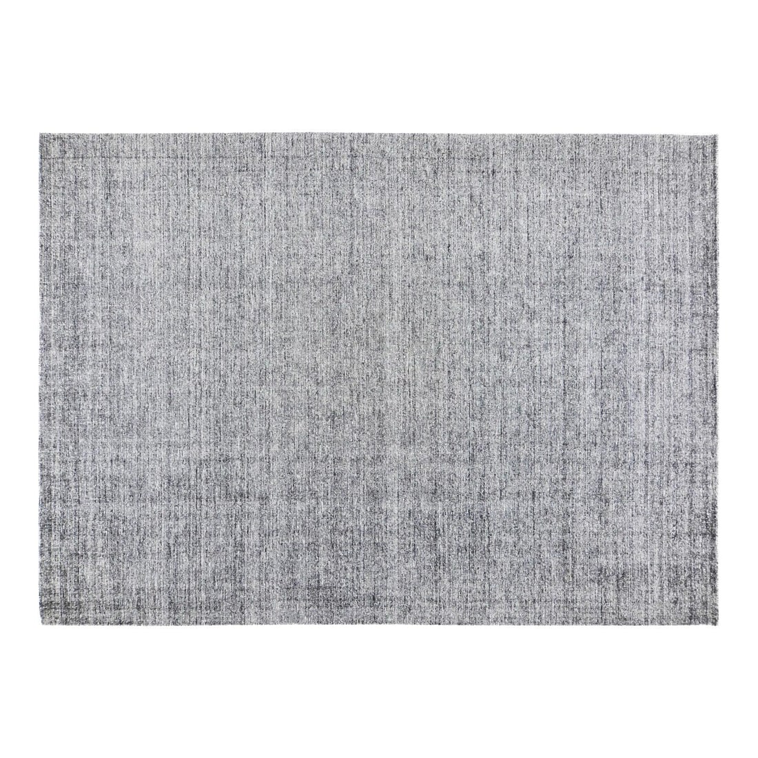 9' x 12' Wool Modern Hand Loomed Minimalist Rug in Black: 9' x 12' Wool Modern Hand Loomed Minimalist Rug in Black This modern minimalist rug features a hand-loomed construction with natural colors and a soft texture, offering a contemporary look. Crafted fr