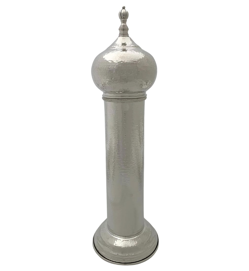 Handmade Italian 925 Sterling Silver Modern Hammered Megillah Holder 17": Handmade Italian 925 Sterling Silver Modern Hammered Megillah Holder 17" This fine Italian 925 sterling silver Megillah holder is a stunning piece that showcases a handmade modern hammered finish. Cra