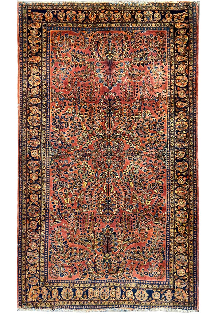 1930s Authentic Persian Sarouk Rug 4.2 x 6.6 Hand-Knotted Wool: 1930s Authentic Persian Sarouk Rug 4.2 x 6.6 Hand-Knotted Wool Free continental US Shipping Experience the elegance of traditional Persian craftsmanship with this 4.2 x 6.6 Authentic Persian Sarouk Ru