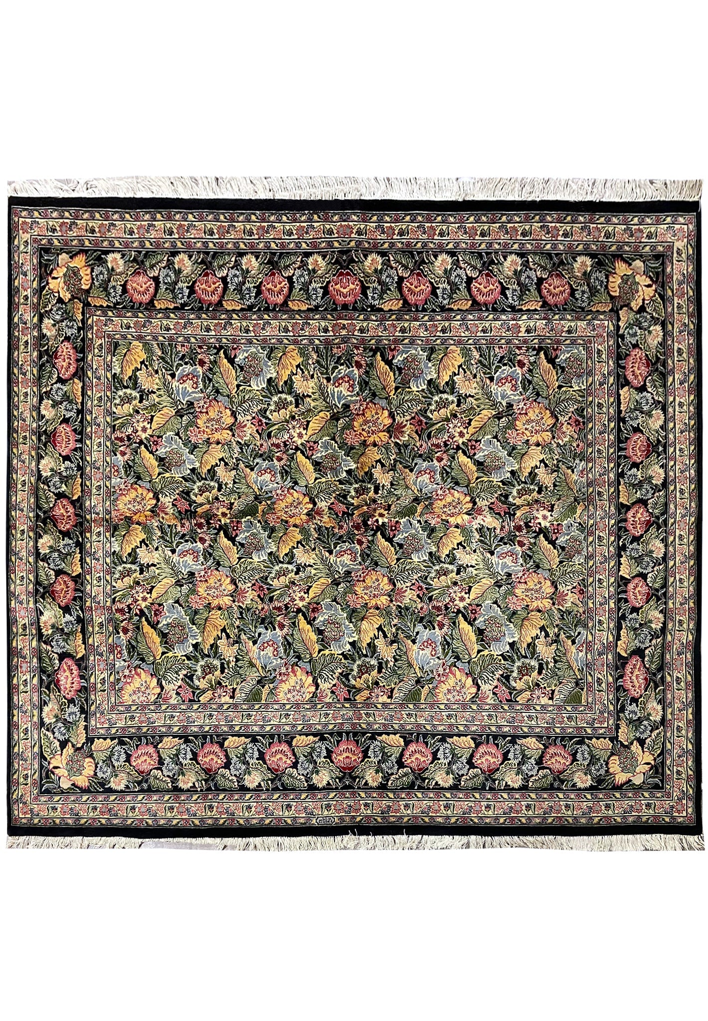 8'2 x 7'3 Persian Wool Silk Rug Geometric Patterns Multi-Color Signed (1 of 12)