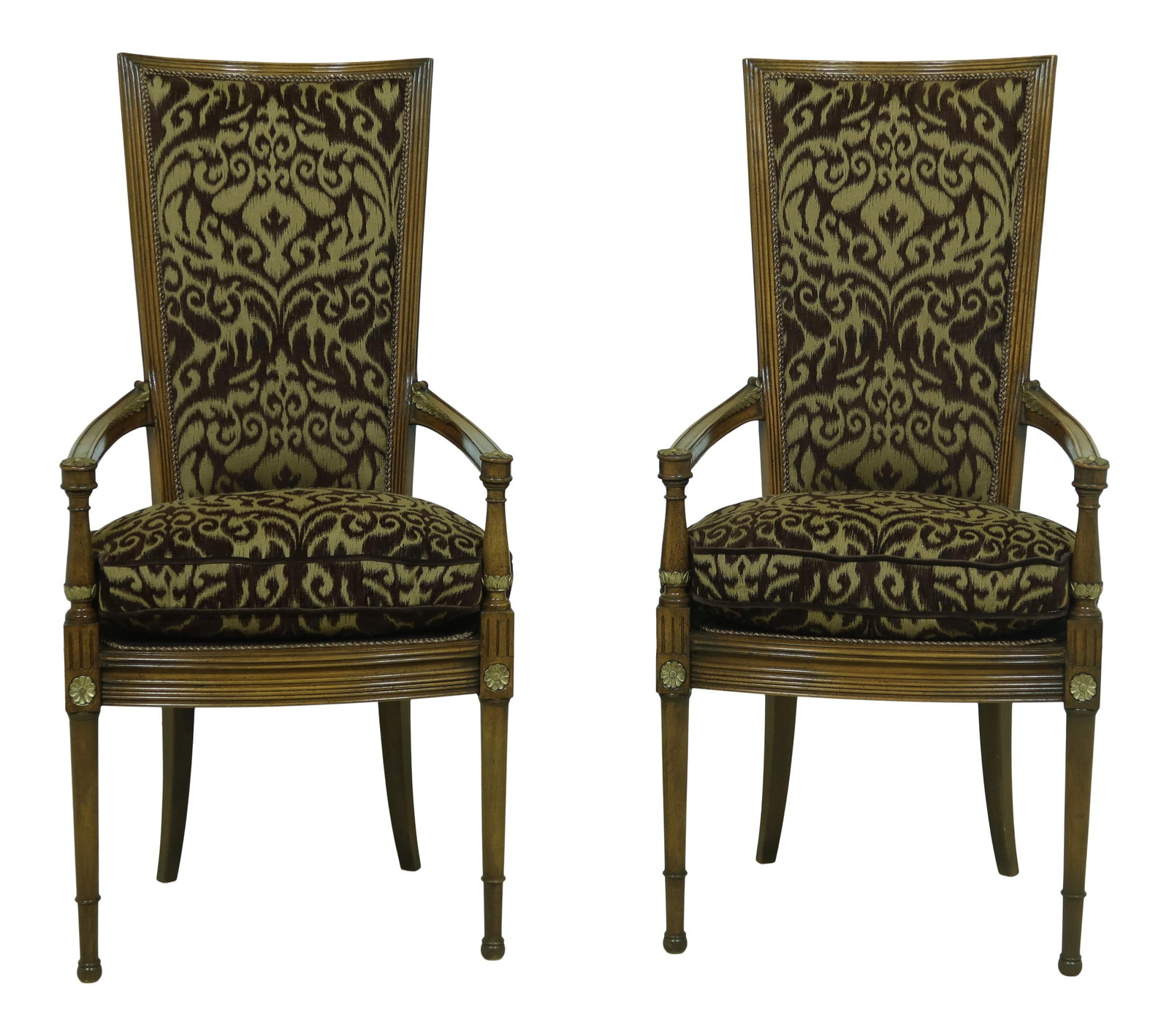 Elegant Pair of French Louis XVI Style Open Armchairs with Gold Accents (1 of 10)