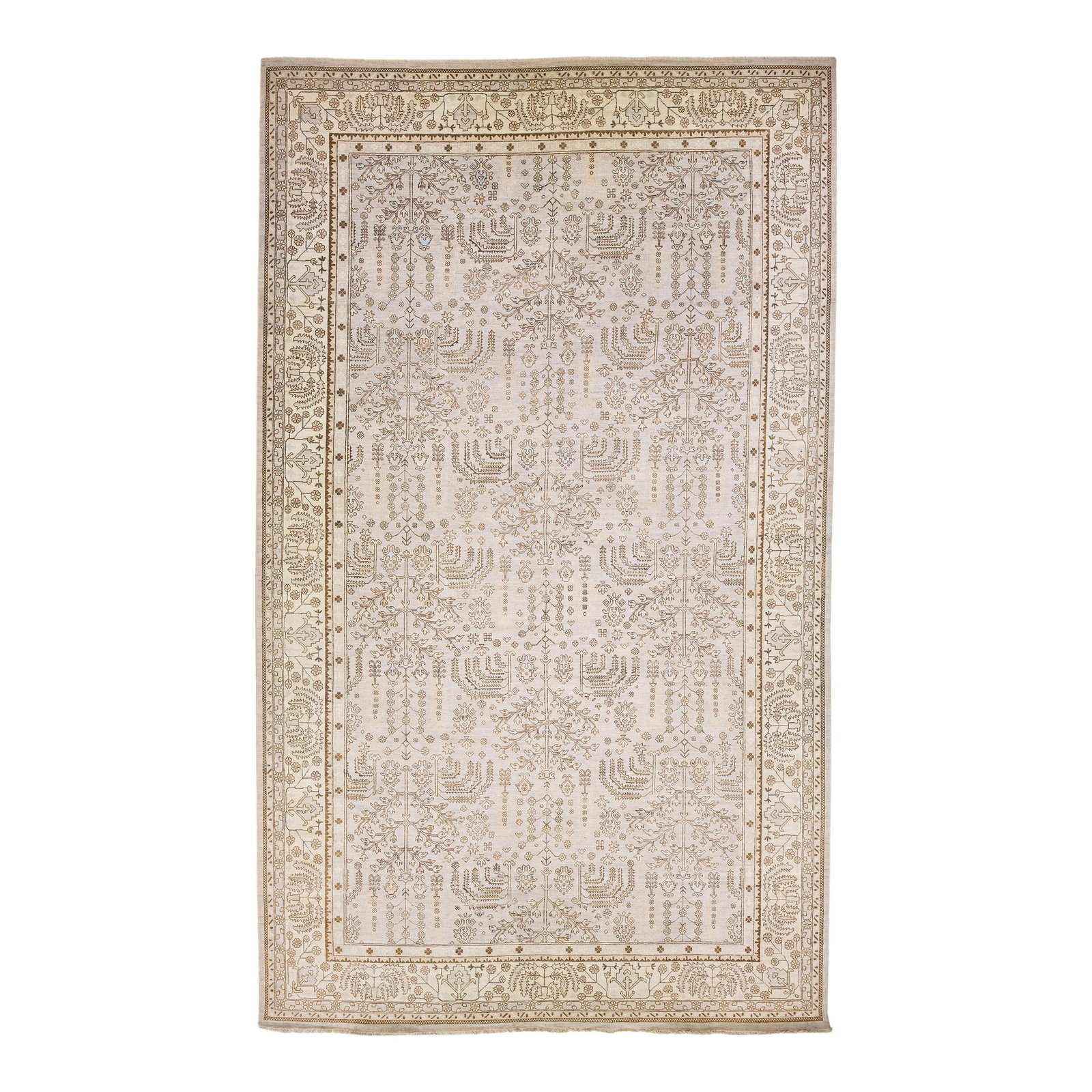 Handmade Beige Floral Oushak Wool Rug 11'10 x 20'1 Modern Design (1 of 7)