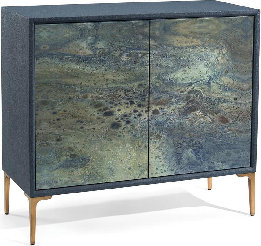 John-Richard Pavo Cabinet Gilt Indigo Finish Asian Modern Style: John-Richard Pavo Cabinet Gilt Indigo Finish Asian Modern Style Introducing the Elegant Pavo Cabinet, a stunning piece that combines functionality with artistic flair. This cabinet showcases a unique 